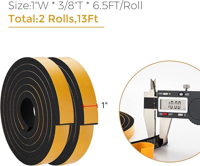 Ravinte Weather Stripping Door Seal, 1 x 3/8" Adhesive Foam Tape, 13 FT | - Image 3
