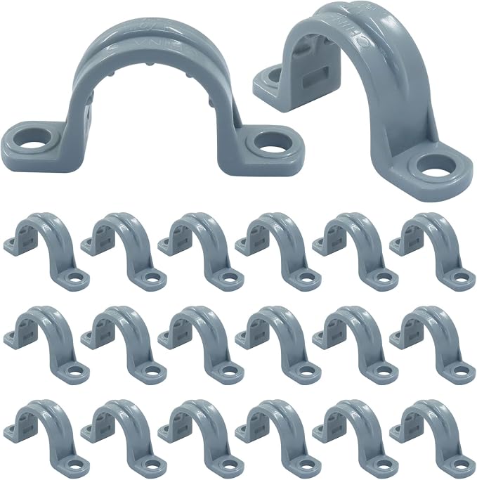1/2 Inch PVC Pipe Strap, 20 Pack | 2-Hole, Plastic Conduit Clamp, Pipe Supports by Unknown