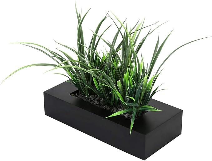 MyGift Artificial Green Grass Plants Potted in 9-inch Matte Black Wood - Image 5