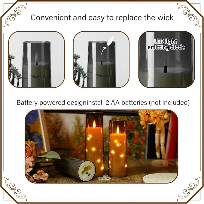 Nimiko Flickering Flameless LED Candles, Acrylic LED Pillar Candles - Image 2