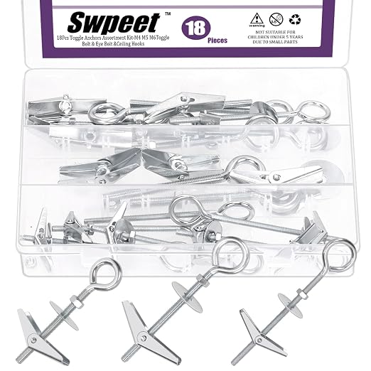 Swpeet 18 Set M4 M5 M6 Eye Bolt Toggle Bolts and Wing Nut Kit by Swpeet