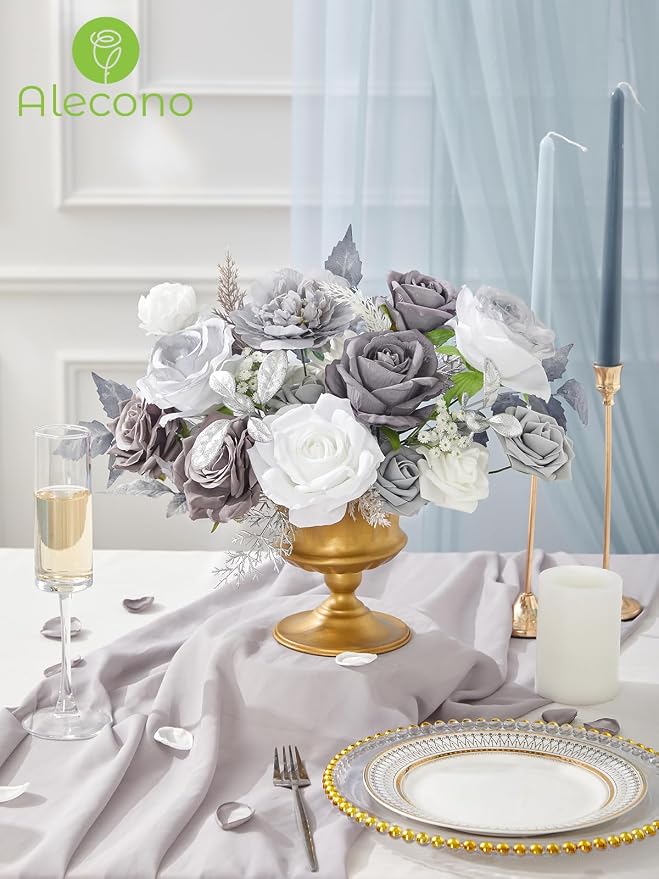 Alecono Silver Artificial Flowers, Cake Decor, Table Centerpiece, Baby Shower & - Image 3