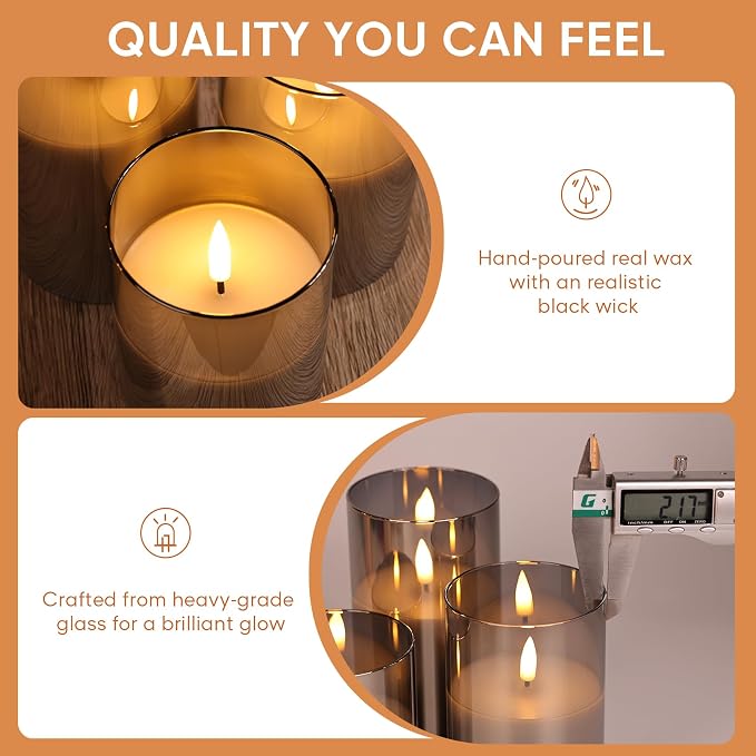 Smoke Grey Glass Flameless Pillar Candles - Image 6