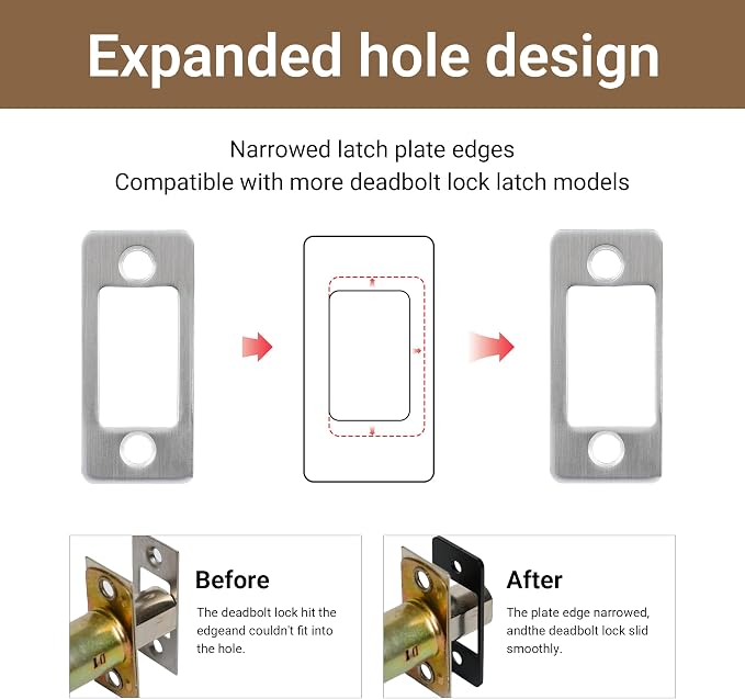 Large Hole Deadbolt Restorer Strike Plates, Satin Nickel Latch Strike Plate | - Image 5