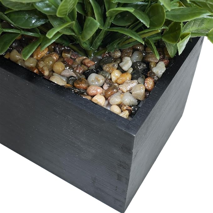 Winlyn 14" Artificial Boxwood Plant Greenery Arrangement Faux Boxwood in Black - Image 2