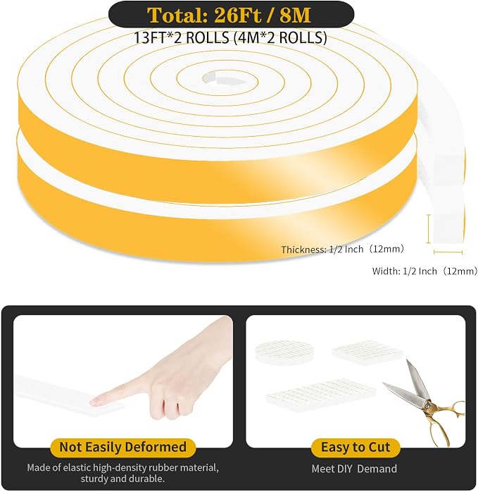 Door Weather Stripping, for Door and Window, 1/2 in x 1/2 in x 13Ft | Air - Image 3