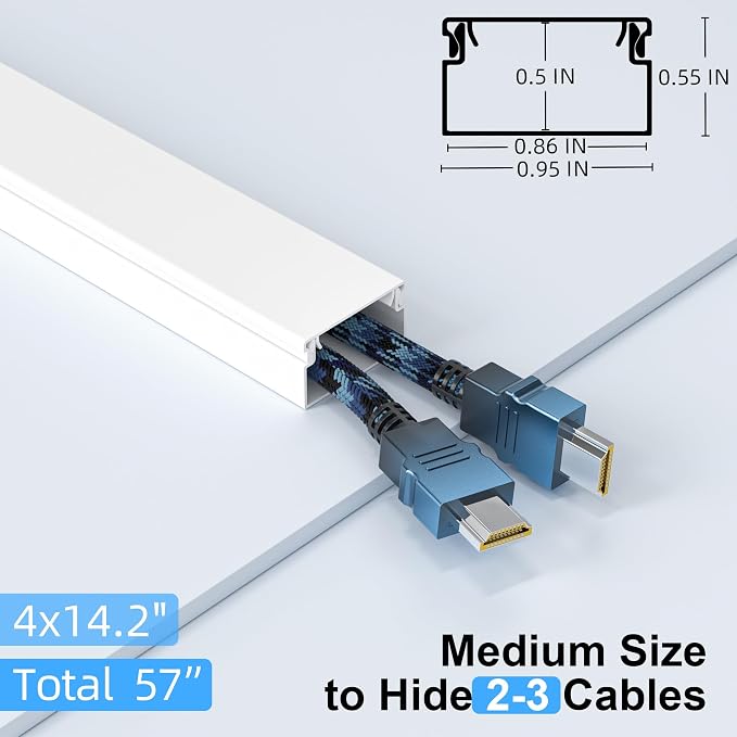 Delamu Cord Hider for Wall Mounted TV, 57in Paintable Cable Cover System - Image 2