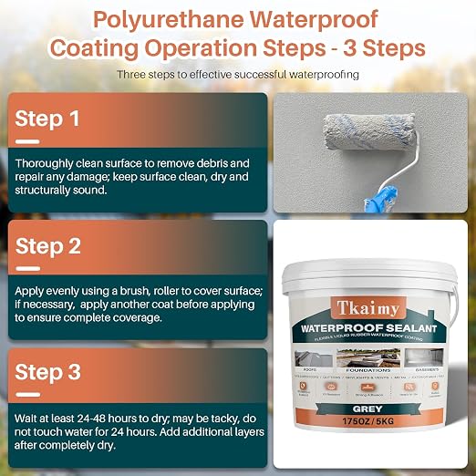 Tkaimy Polyurethane Waterproof Coating, Fix Leaks & Cracks | Multi Surface - Image 3
