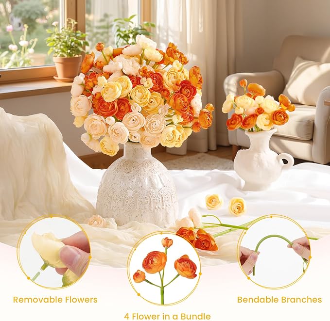 Alupssuc 30Pcs Ranunculus Artificial Flowers Fall Faux Silk Mini Ranunculus | - Image 4