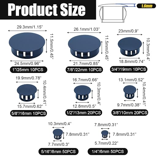 180PCS 8 Sizes Black Plastic Hole Plugs Assorted Plastic Plugs kit | Flush Type - Image 2