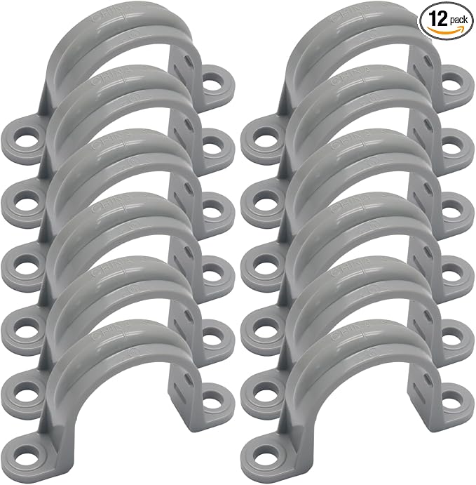 12pcs PVC Conduit Clamp 1 Inch Pipe Clamp | Plastic Pipe Strap Clamps, Two Hole by Jersvimc