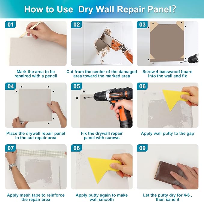 37 Pcs Drywall Repair Kit with 12"x12" Dry Wall Panel, Dry wall Patch Kit - Image 6