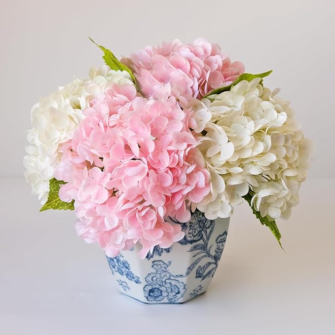 YalzoneMet 3 PCS Light Pink Hydrangea Artificial Flowers 21 inches Real Touch - Image 4