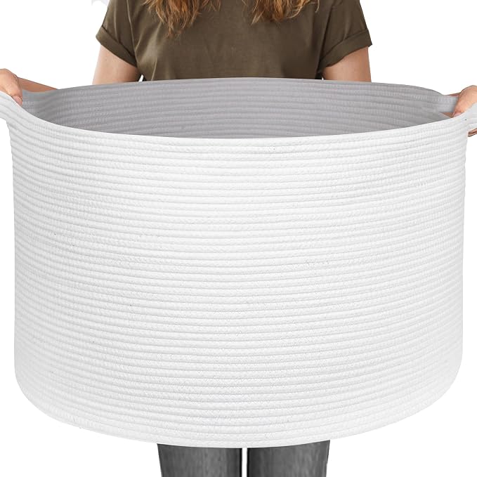 115L White Cotton Rope Storage Basket, 23.6"x15.7" Extra Large Blanket Storage by MEGASKET