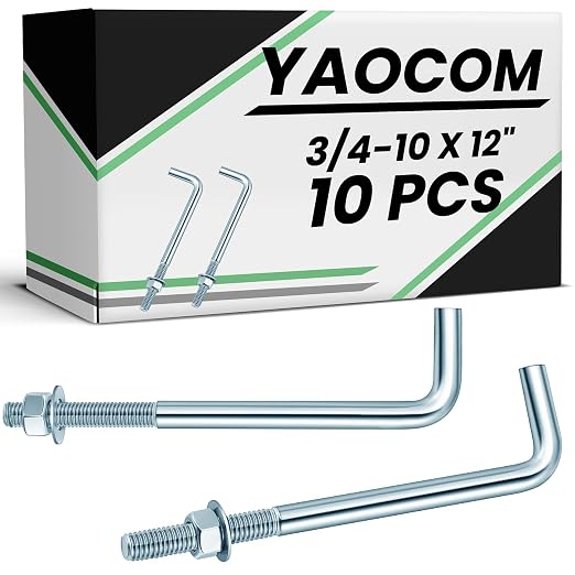 Yaocom 10 Pcs J Bolt Galvanized Anchor Bolts Galvanized Concrete Fastener by Yaocom