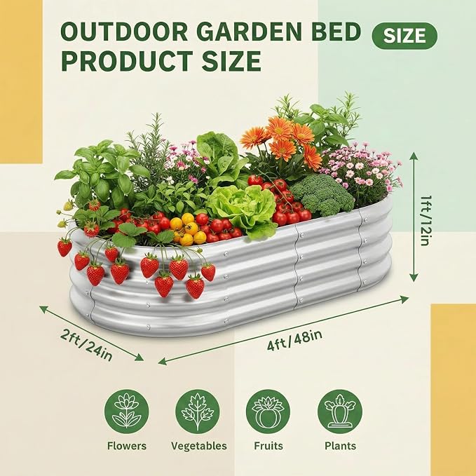 Land Guard 2 Pack 4×2×1ft Galvanized Raised Garden Bed Outdoor, Heavy Duty - Image 2