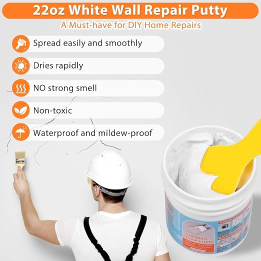 Dry Wall Patch Repair Kit, 22OZ Spackle Wall Repair Paste White Putty - Image 4