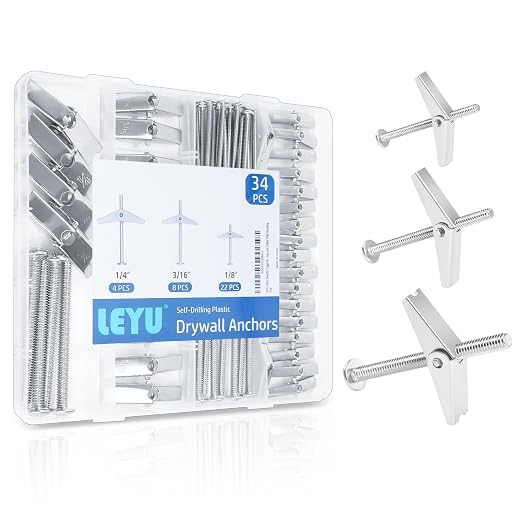 LEYU 34Pcs Butterfly Toggle Bolts Kit, Includes 1/4"-4pcs, 3/16"-8pcs, by Unknown