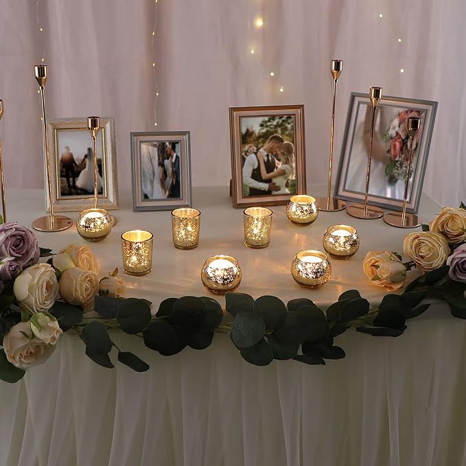 24 Pcs Assorted Gold Votive Candle Holders, Mercury Glass Tea Lights Holder | - Image 4