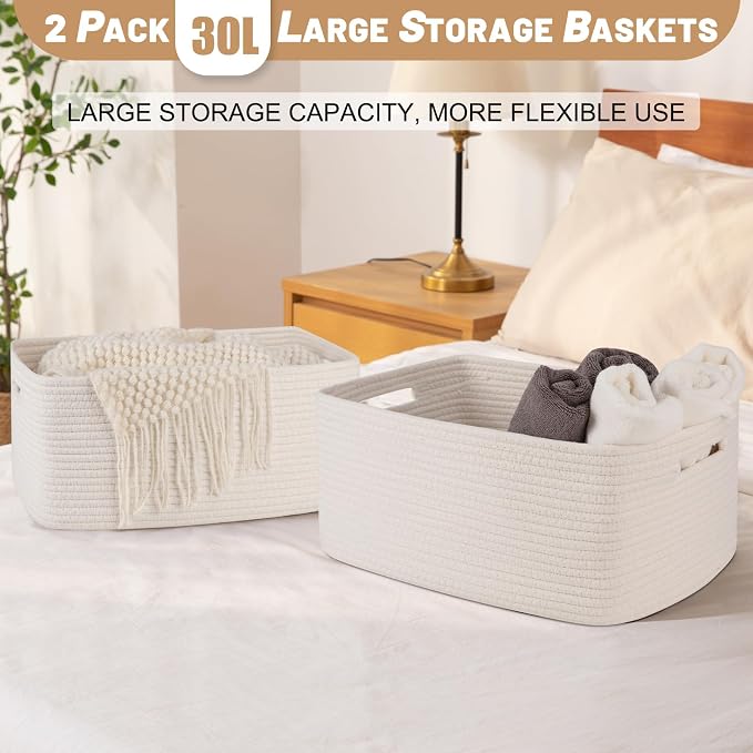 OIASKET Large Storage Basket for Organizing, Woven Rope Basket for Shelves - Image 5