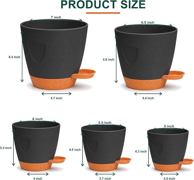 Self Watering Planter Pots for Plants, Drainage holes and saucers, - Image 2
