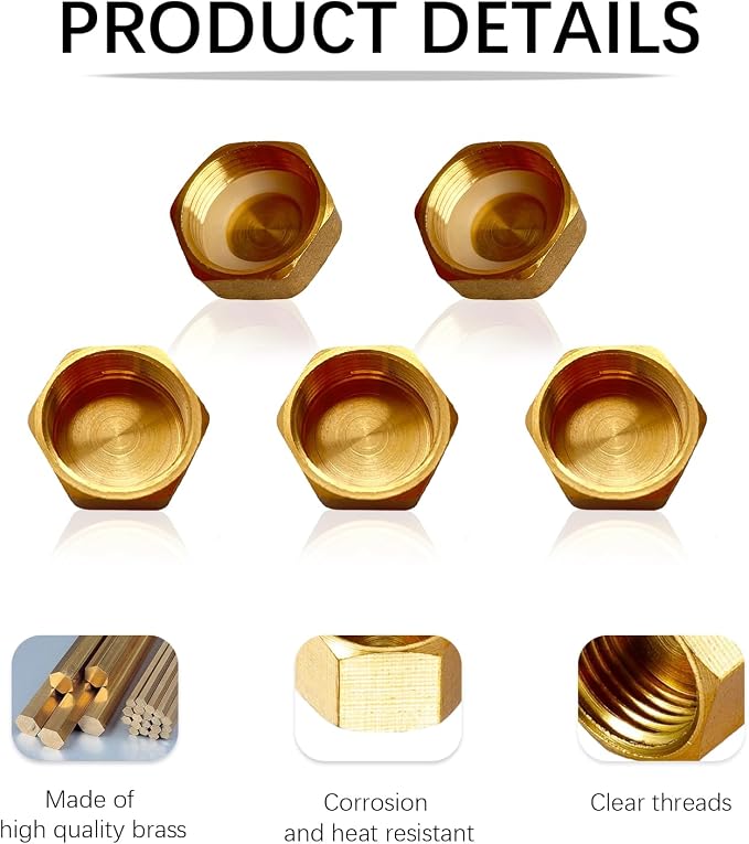 Brass Pipe End Caps, 1/2" NPT Hex Compression Cap Female Pipe Fitting Plumbing - Image 7
