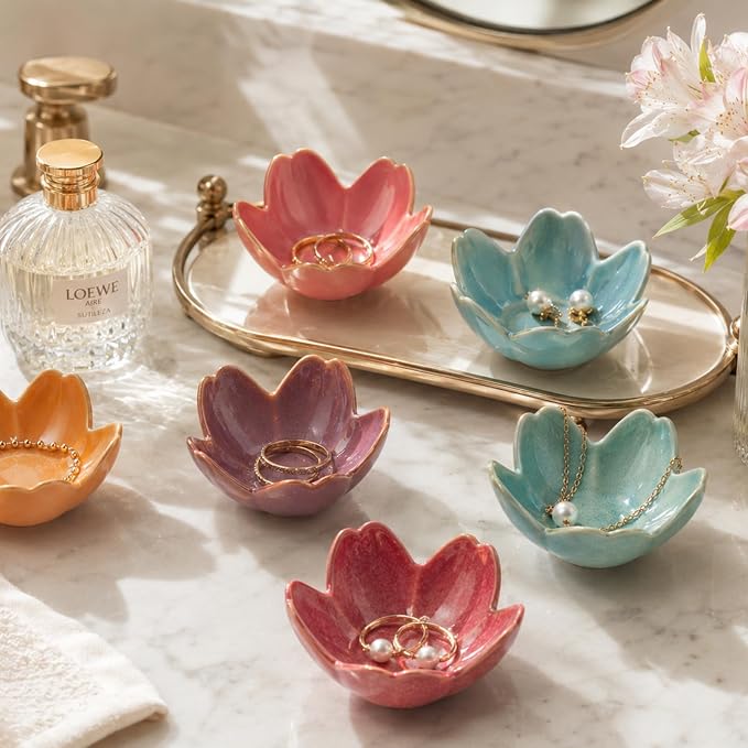 Floral Ceramic Jewelry Tray, 3.5" Ring Holder Trinket Bowl | Petite bowl keeps - Image 7