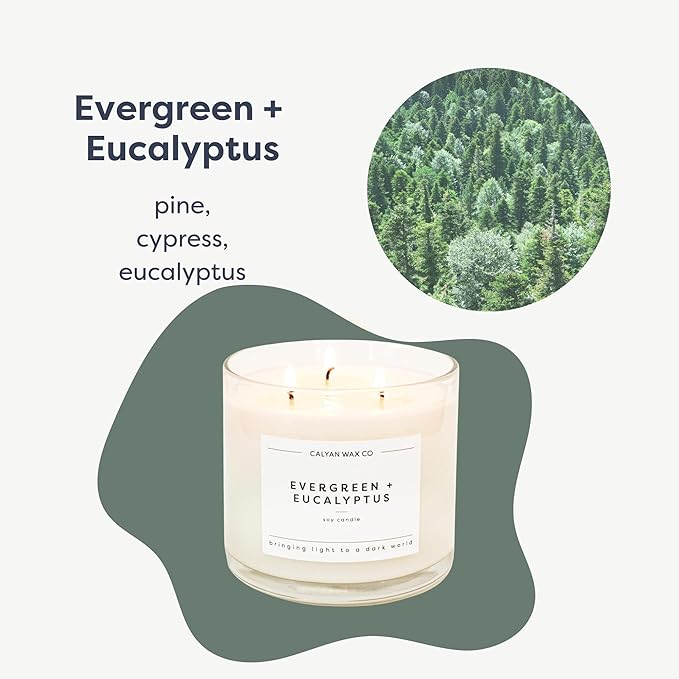 Evergreen & Eucalyptus 3 Wick Scented Candle - Image 2