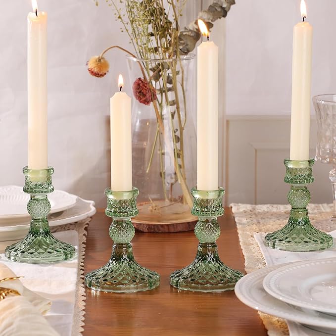 12Pcs Green Candlestick Holders Set- 4" H Taper Candle Holders Bulk, Glass - Image 7