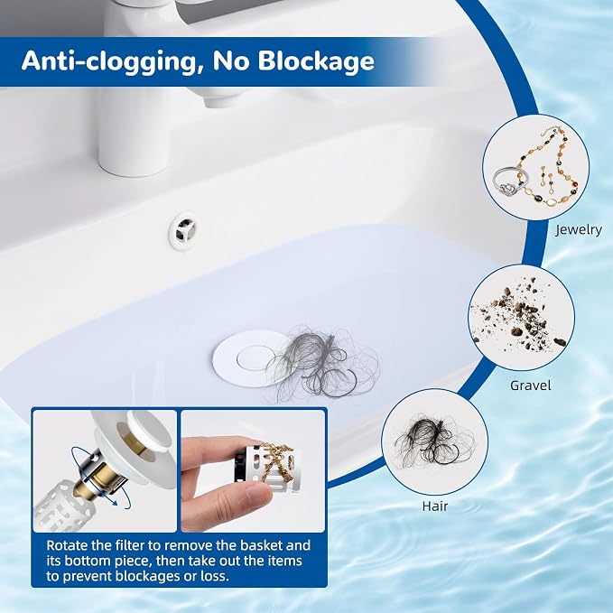 Hibbent 2 PCS Upgraded 3 in 1 Bathroom Sink Drain Strainer, Pop Up Stopper - Image 2