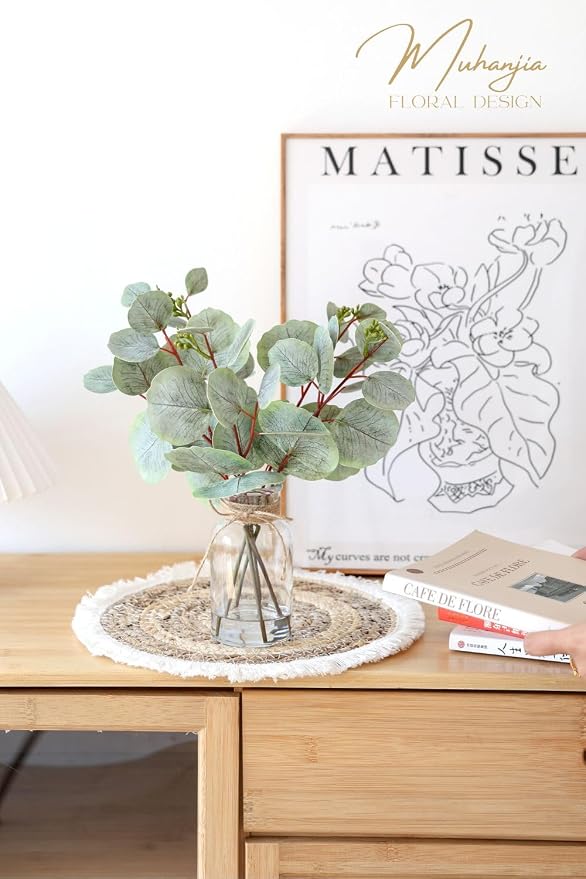 Muhanjia Artificial Eucalyptus Stems in Glass Vase - Image 5