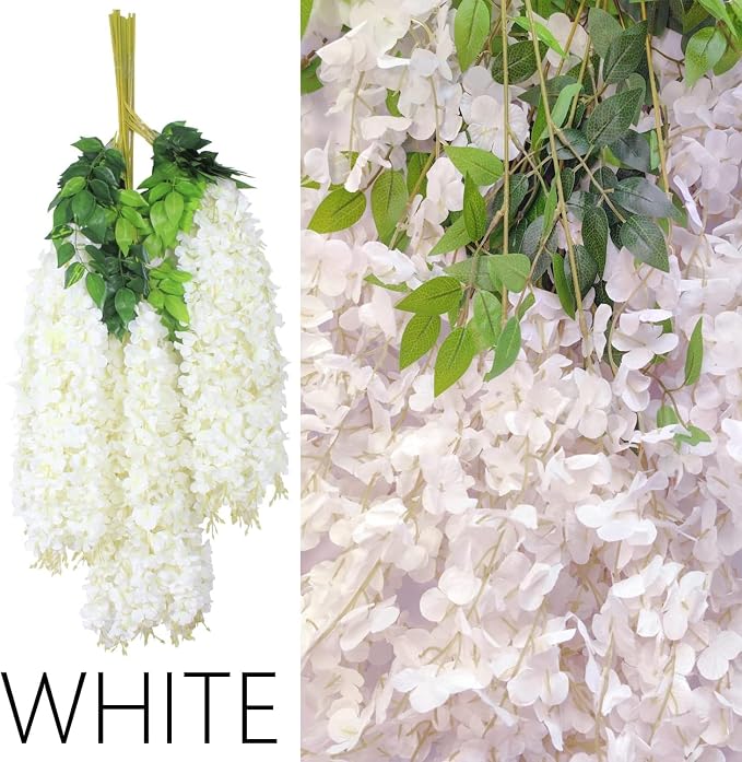 36Pcs Artificial Wisteria Flowers 3.6 Feet/Piece White Dense Artificial Fake - Image 2