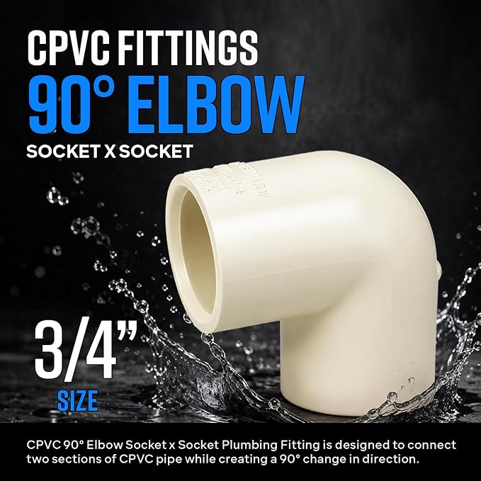 SUPPLYGIANT 10pcs 3/4 Inch CPVC 90 Degree Elbow Socket x Socket Plumbing Fitting - Image 2