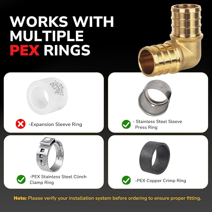 25 Pack Pex Fittings, 3/4" Pex 90 Degree Elbow, Heavy-Duty Brass Crimp Fittings - Image 6