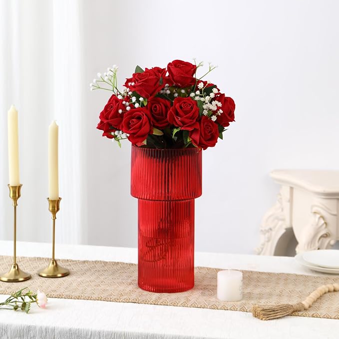 Red Glass Vase, 12 Inches Tall Vase - Image 2