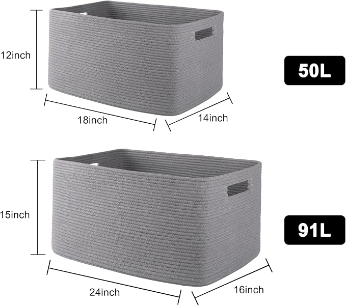 OIAHOMY XXLarge Rectangle Blanket Basket-96L, Cotton Woven Basket - Image 3