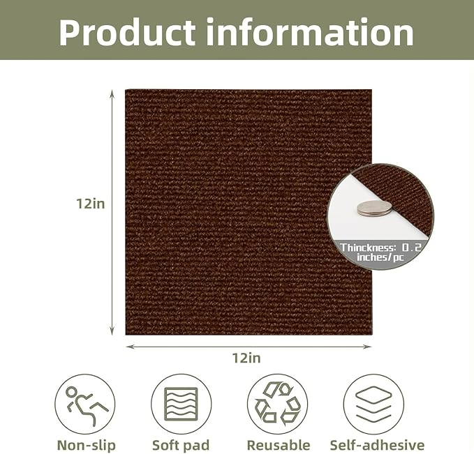 25 Pack Self-Adhesive Carpet Tiles 12x12 Inch, Peel and Stick Temporary Flooring - Image 2