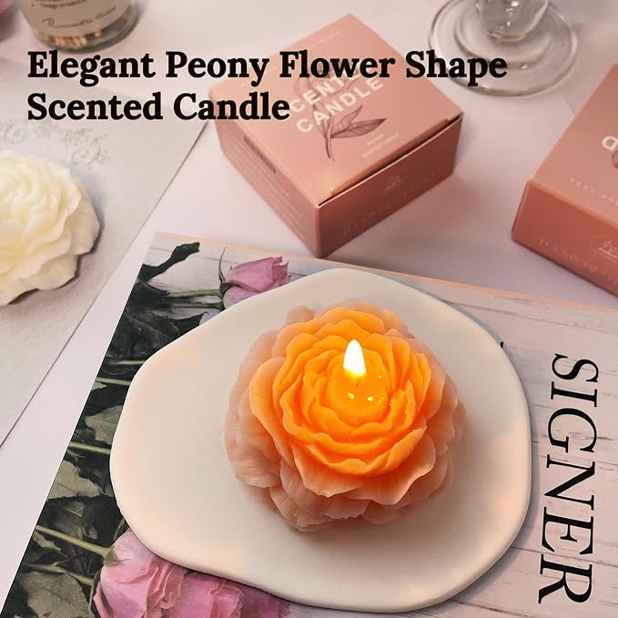 Light-Peach Peony Flower Shape Candles - Image 2