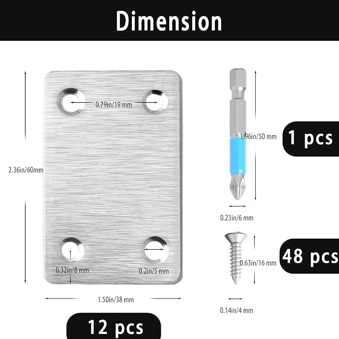 12 Pcs Mending Plate, 2.37 x 1.5 inch Stainless Steel Flat Plates - Image 6