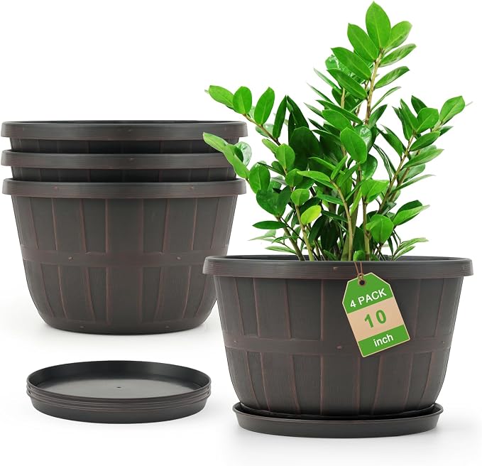 Quarut 4 Pack 10 inch Flower Pots, Plastic Plants Pots Outdoor | Planters by Quarut