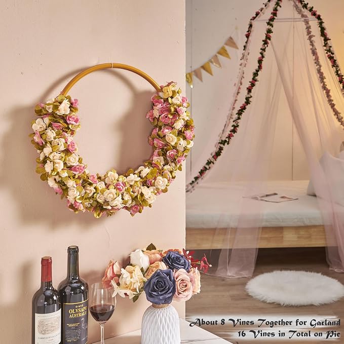 6Pcs x 8.2FT Artificial Flower Garland Rose Vine, Champagne Pink Flower | - Image 5