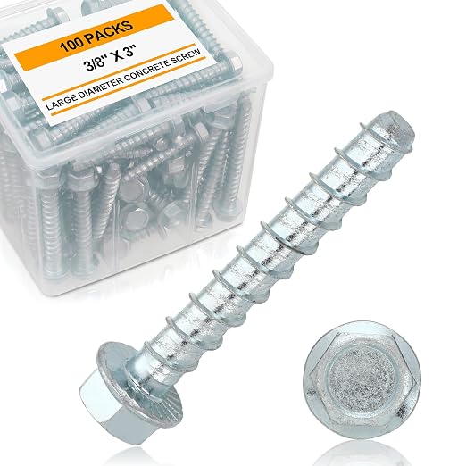 Hicarer 100 Pack 3/8" x 3" Concrete Screws Galvanized by Hicarer