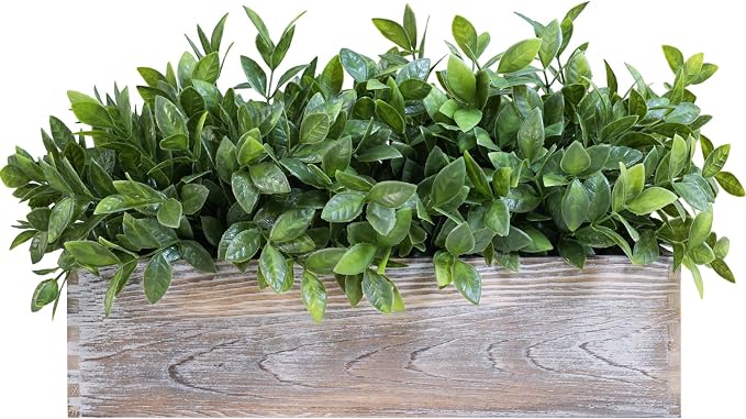Winlyn 14" Faux Boxwood Plant in Rectangular Wood Planter Box Rustic Greenery by Winlyn