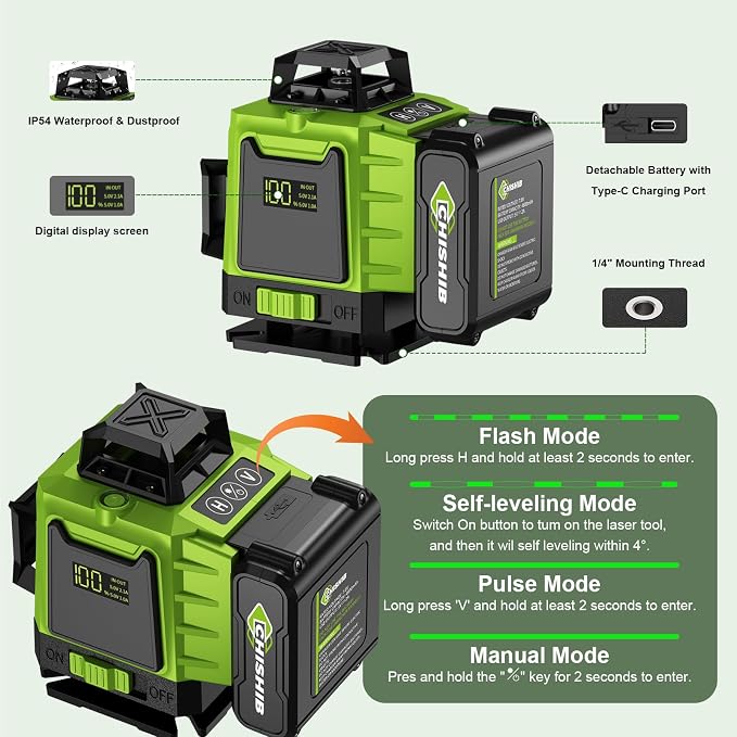 WEIDDW Laser Level 360° Green Cross Line Self Leveling Laser Measuring Tool - Image 4