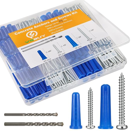 VGBUY 180PCS Conical Concrete Anchors and Screws Assortment Kit, by VGBUY