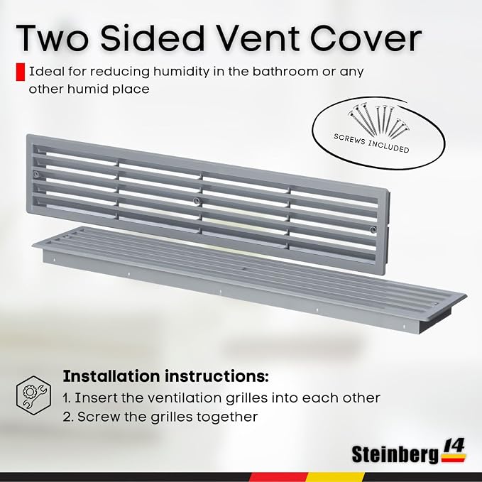 1 Set - Two-Sided Door Vent Cover 17.7x3.6 inch - Gray Plastic Ventilation - Image 3