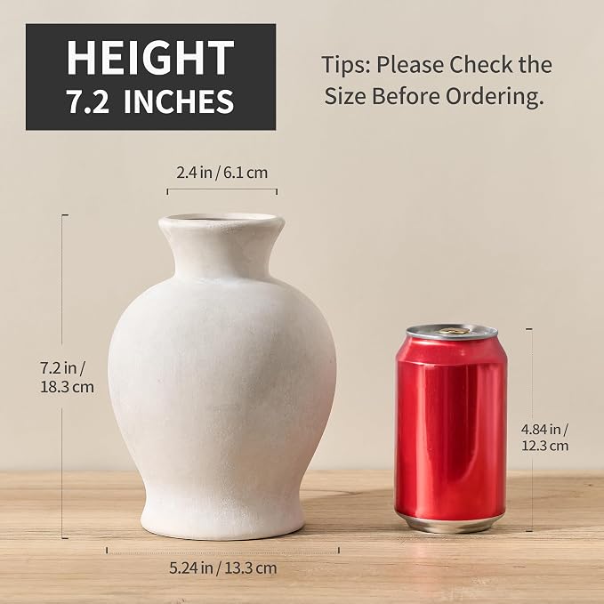 7.2" Ceramic Vase for Home Decor, Decorative Terracotta Farmhouse Rustic Vases - Image 2