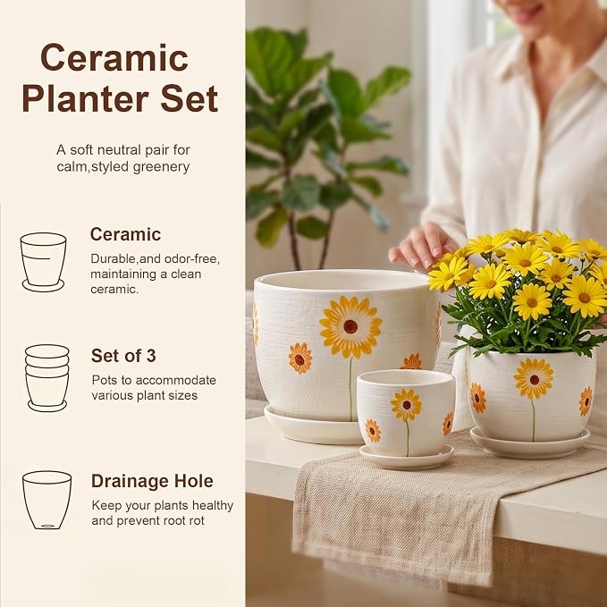 Ceramic Plant Pots, Sunflower Planters - Image 4