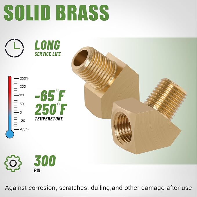4Pcs Brass Pipe 45 Degree Barstock Street elbow, 3/8" x 3/8" | 3/8 Inch NPT - Image 2