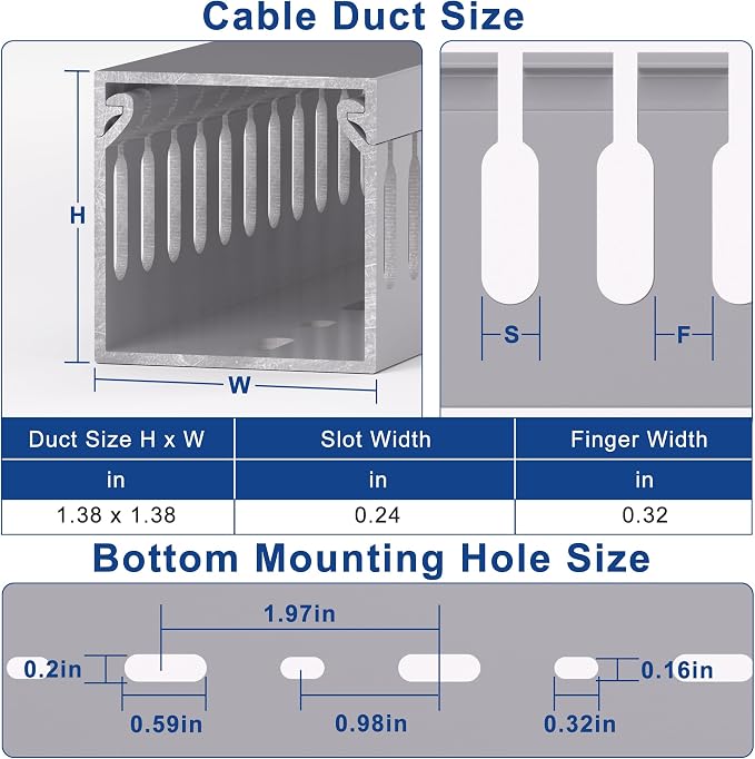 1.4"H x 1.4"W Cable Raceway, 132in Under Desk Wire Management Channel, 16.5in - Image 2